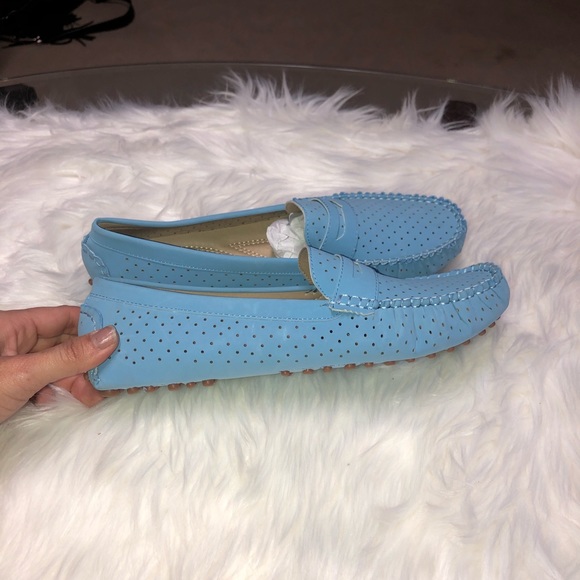NEW Just Fab slip-on moccasin flats- BLUE SHOES - Picture 3 of 11